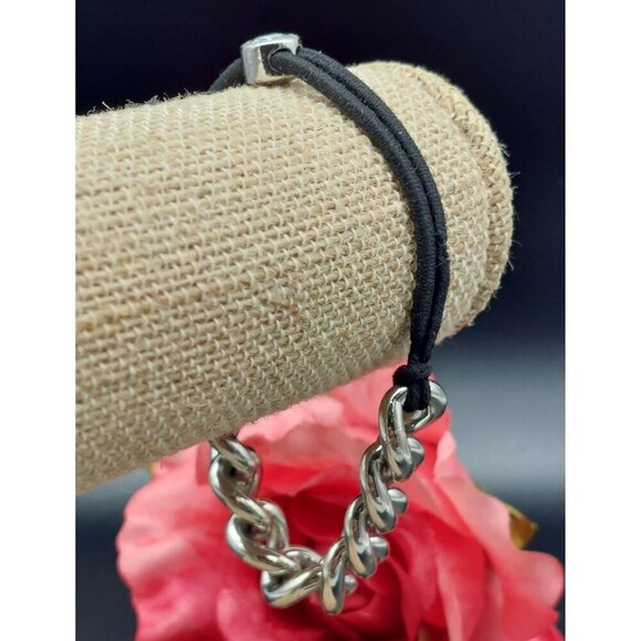 Henri Brendel Silver Tone Cable Chain Bracelet Black Elastic Back One Size - Picture 9 of 9